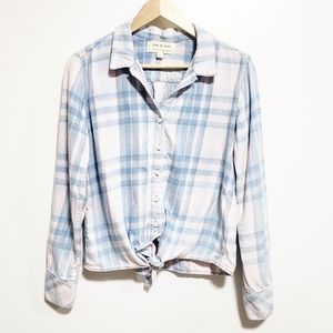 CLOTH & STONE Pastel Front Tied Plaid Button Down